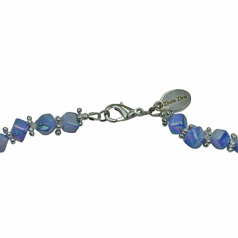 Slotje van hemels blauwe parelmoeren ketting | set Shell Cube AB Blue