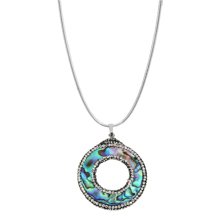 Parelmoeren ketting met abaloon hanger met stras steentjes | Bright Abalone Donut