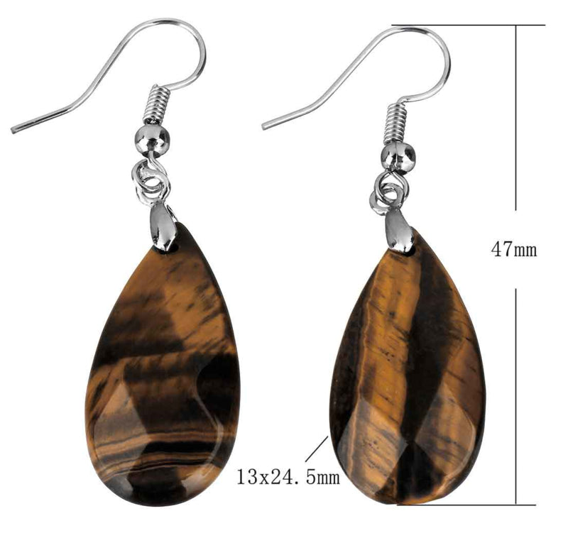 Bruine edelstenen oorbellen met tijgeroog en sterling zilver (925), maataanduiding | Facet Tiger Eye