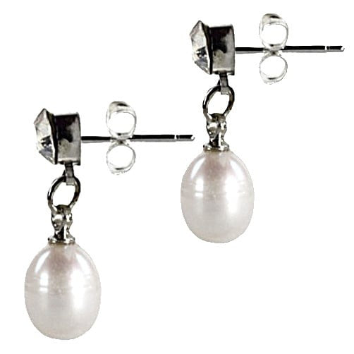 Zoetwater parel oorknopje met witte parel en stras steentje zijaanzicht | Cadeau set Big Crystal Pearl W-B