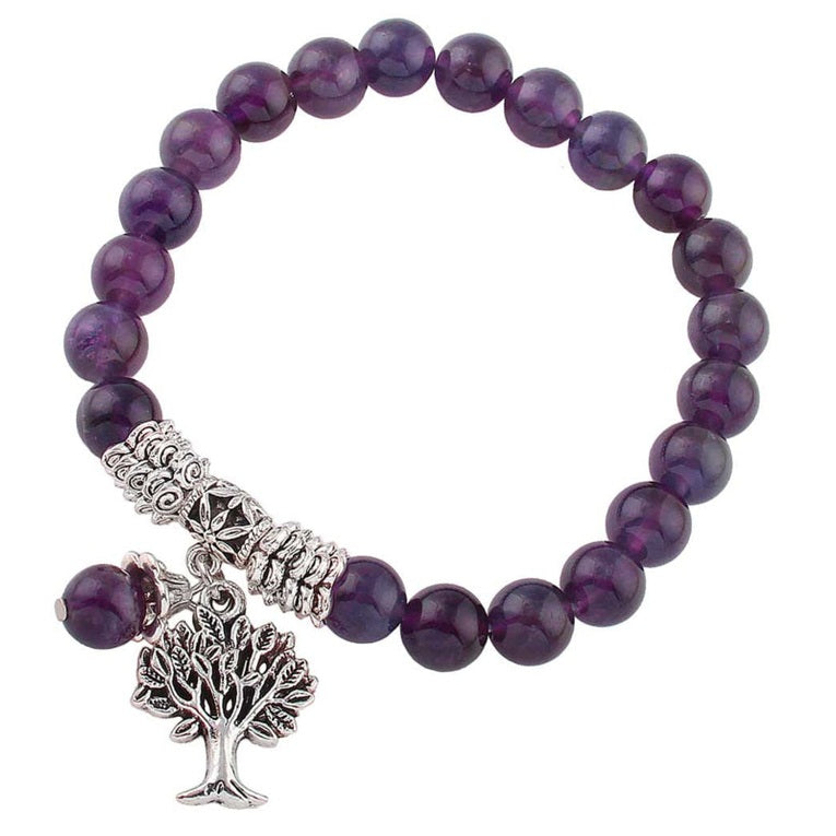 Edelstenen armband met paarse amethist en zilveren bedeltje van een levensboom | Amethyst Silver Tree of Life