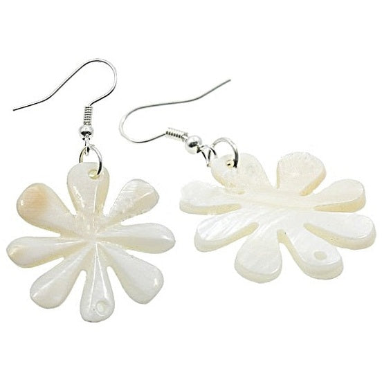 Witte parelmoeren oorbellen in de vorm van een bloem En sterling zilver (925) liggend | Big White Shell Flower