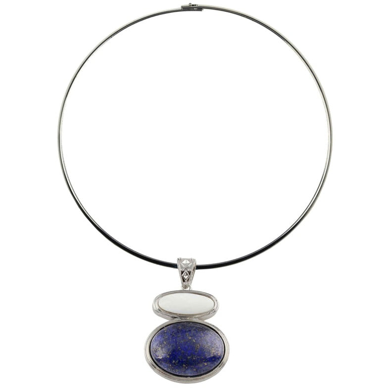 Blauwe edelstenen ketting met lapis lazuli en wit parelmoeren hanger | Lapis Lazuli & White Shell