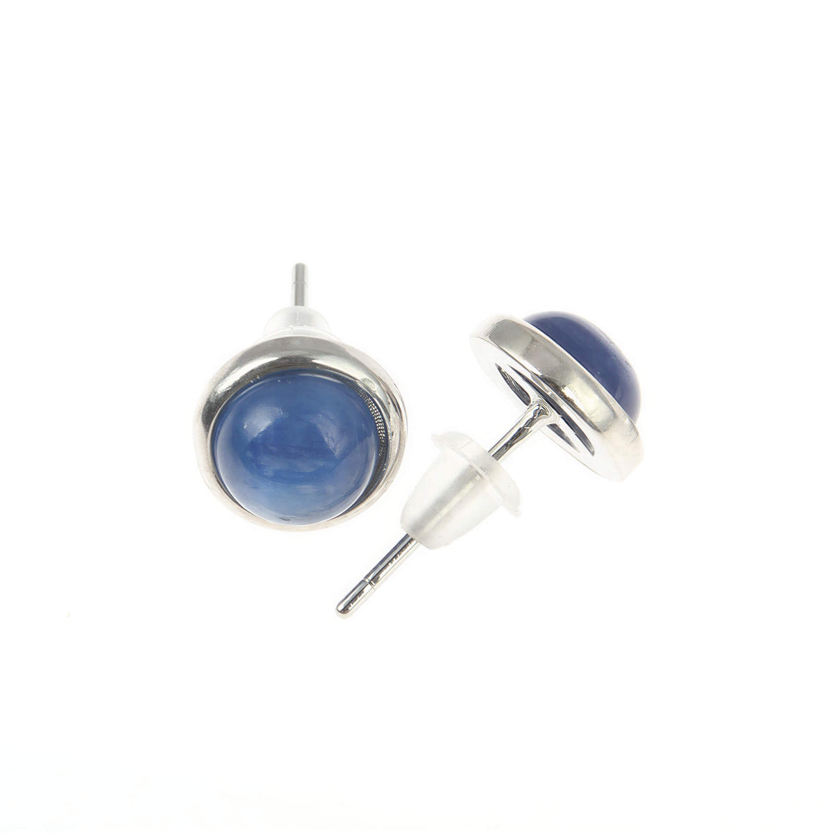 Blauwe edelstenen oorknopjes met kyaniet voor en zijaanzicht | Kyanite Small Silver