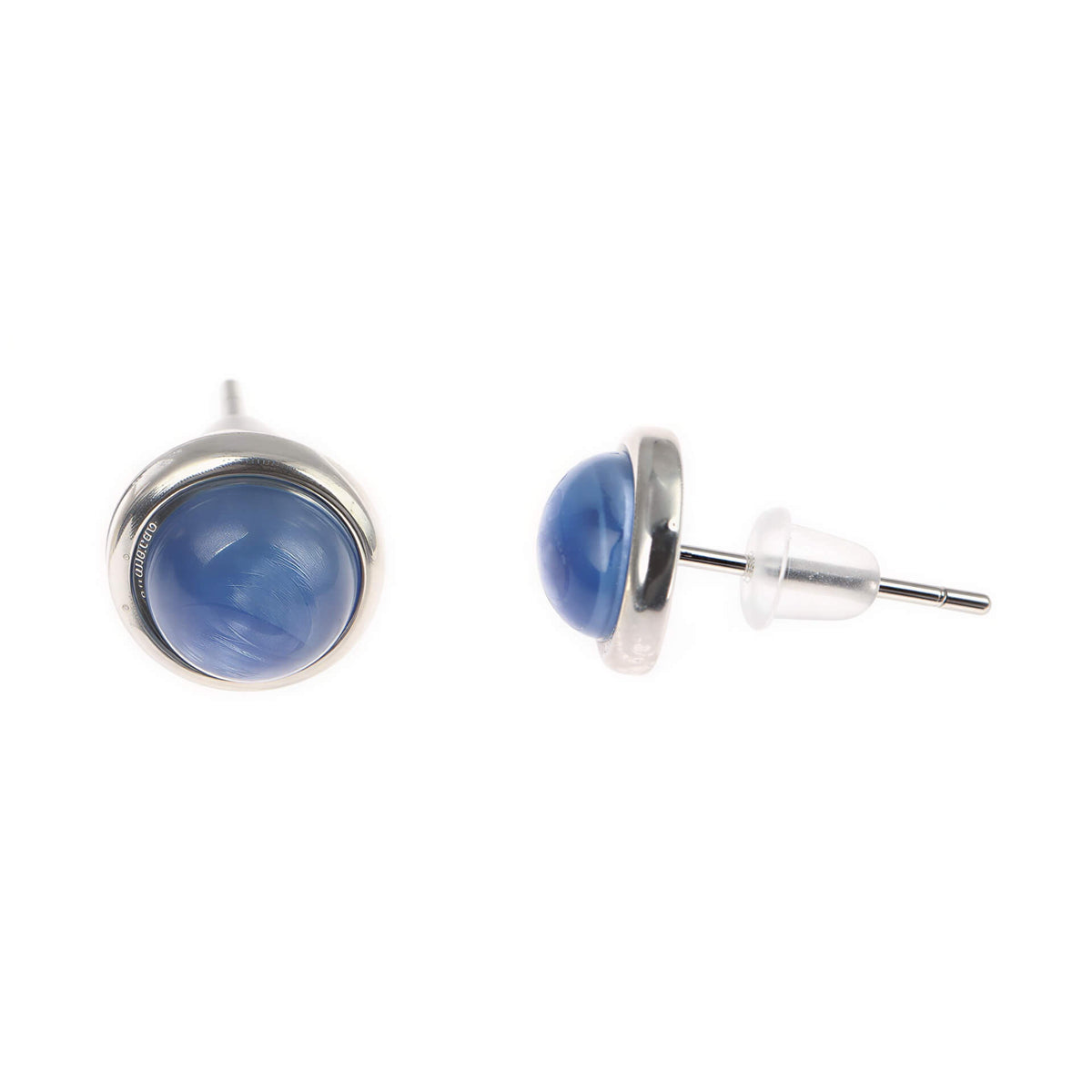 Blauwe edelstenen oorknopjes met kyaniet voor en zijkant | Kyanite Small Silver