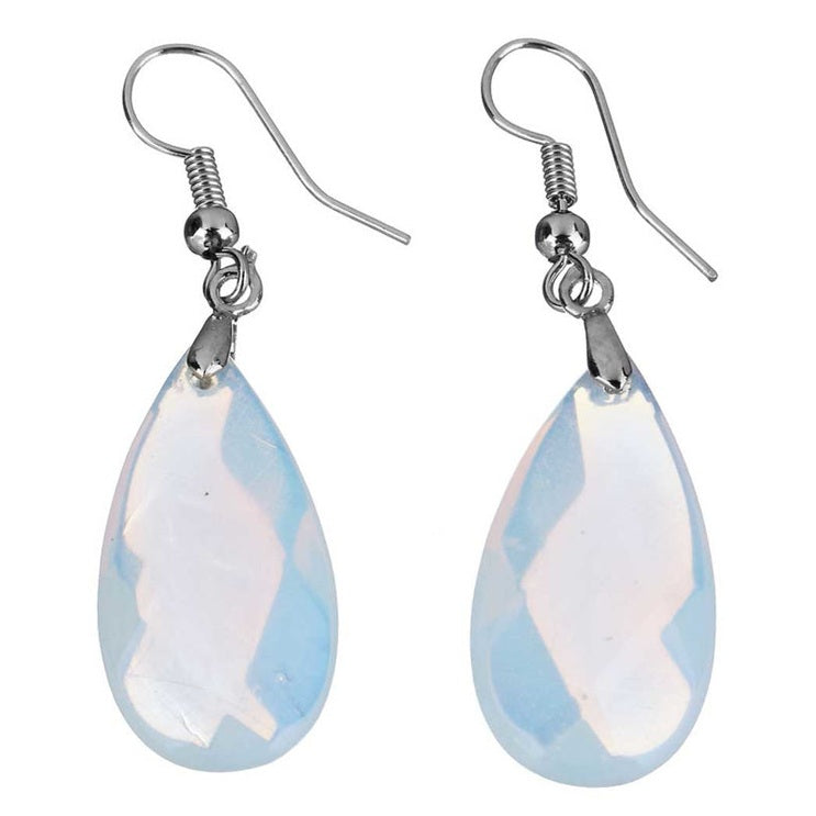Licht blauwe edelstenen oorbellen met zee opaal en sterling zilver (925) | Facet Sea Opal