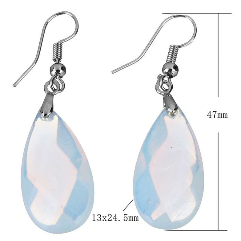 Licht blauwe edelstenen oorbellen met zee opaal en sterling zilver (925), maataanduiding | Facet Sea Opal