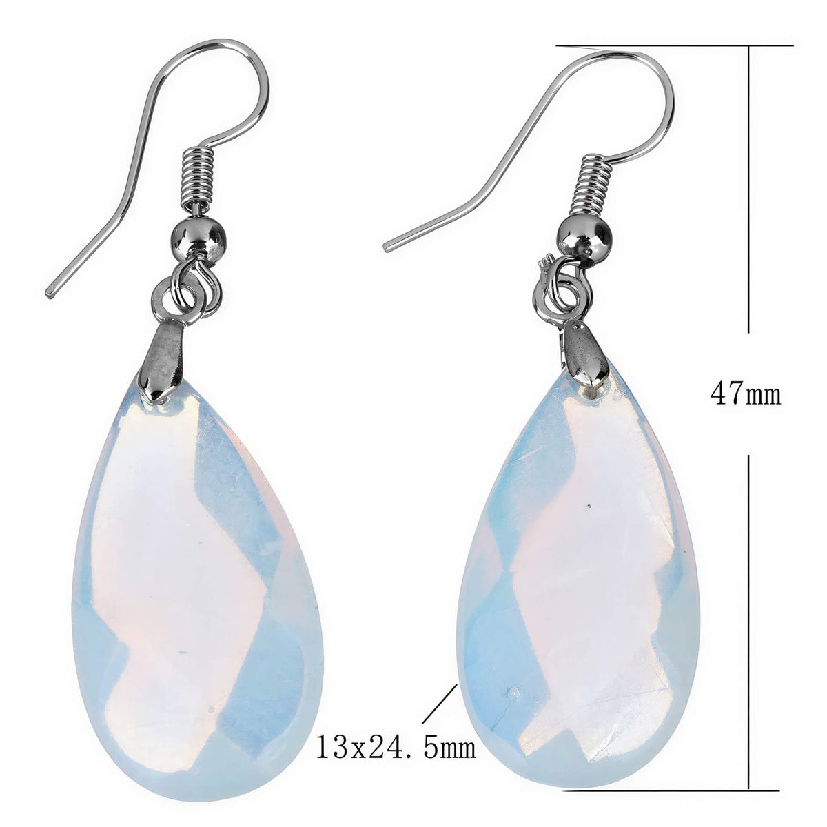 Licht blauwe edelstenen oorbellen met zee opaal en sterling zilver (925), maataanduiding | Facet Sea Opal