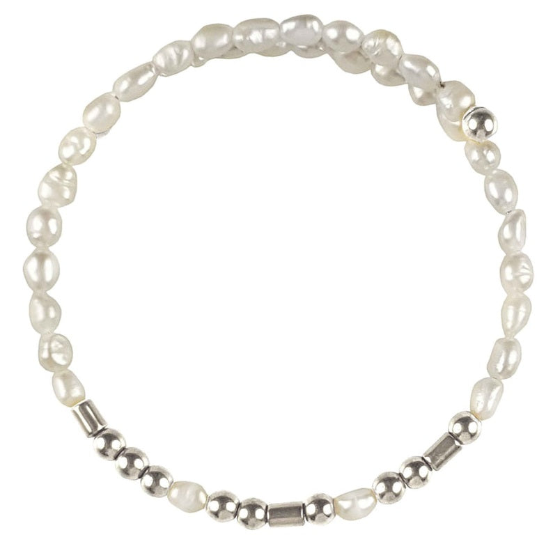 Wit zoetwater parel wikkelarmband met edelsteen zilver hematiet | Cadeau set zoetwater parel armband Morse Code BFF Pearl Silver