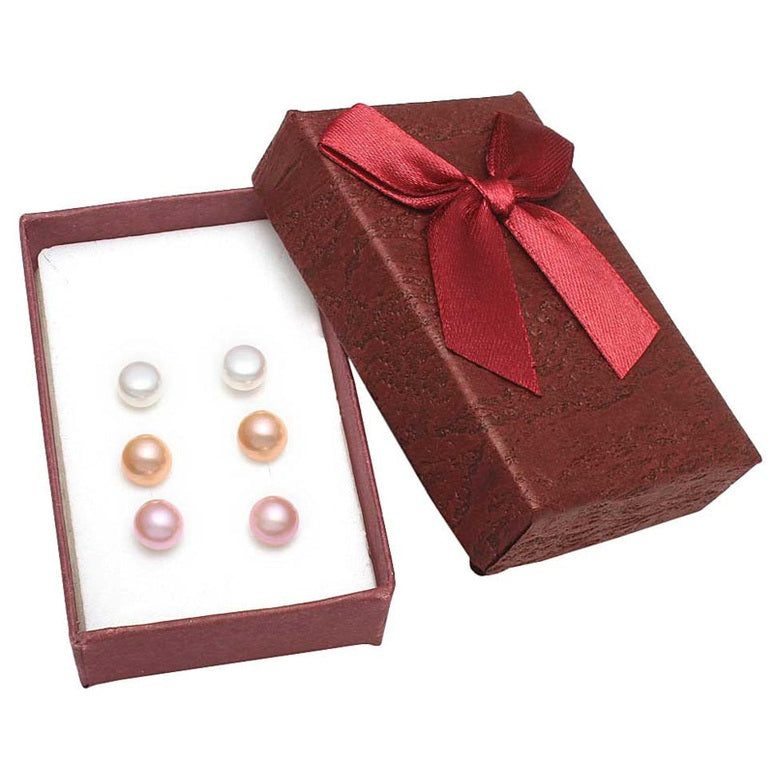 3 paar zoetwaterparel oorknopjes in wit, zalm en roze in sieradendoosje | Cadeau set zoetwater parel oorbellen Lea Mea Zea