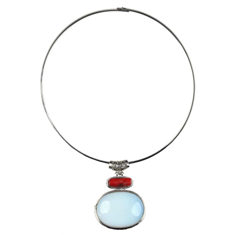 Edelstenen ketting met zee opaal en koralen hanger | Sea Opal Coral