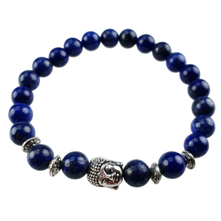 Blauwe edelstenen armband met lapis lazuli en buddha hoofd bovenaanzicht | Buddha Lapis Lazuli