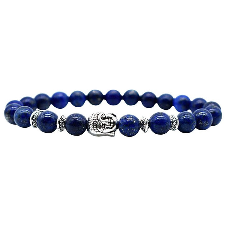 Blauwe edelstenen armband met lapis lazuli en buddha hoofd vooraanzicht | Buddha Lapis Lazuli