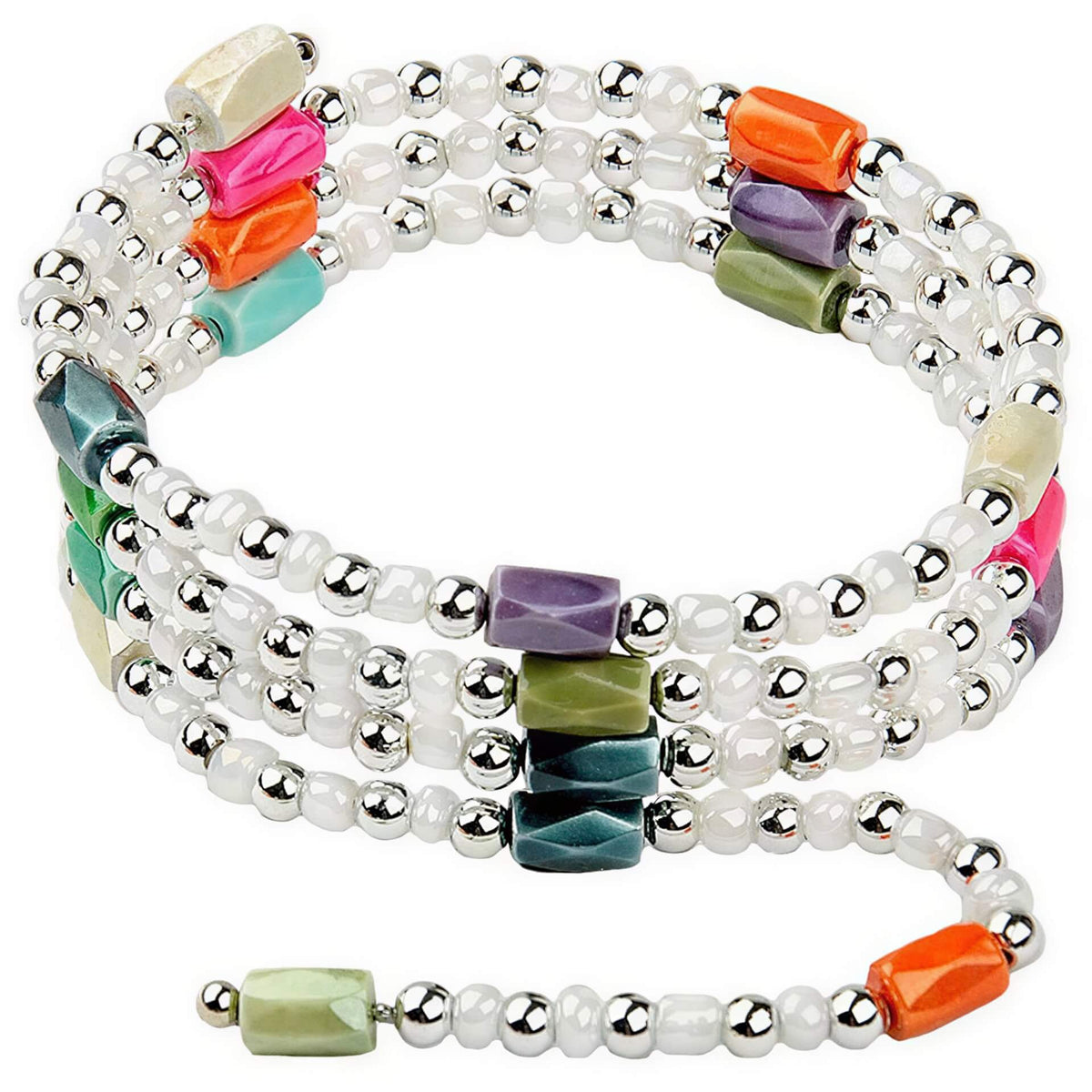 Lange edelstenen ketting met magnetiet ook te dragen als armband vooraanzicht | Color White Magnetite Wrap