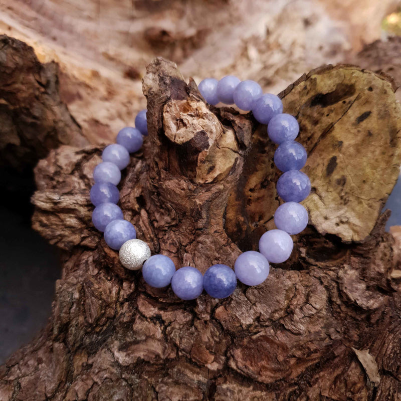 Blauw edelstenen armband met aquamarijn hangend aan tak | Elastisch | Silver Ball Aquamarine