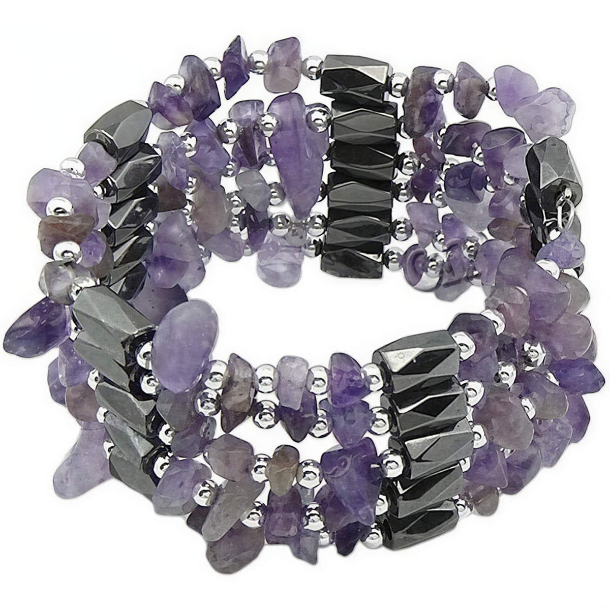 Paarse edelstenen armband met amethist en magnetiet | Wrap Magnetite Amethyst