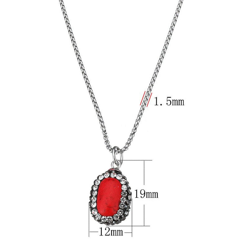 Rode edelstenen ketting met turkoois, stras steentjes en zilver edelstaal met maatindicatie | Bright Red Turquoise