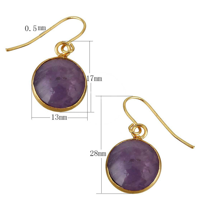 Paarse edelstenen oorbellen met goud edelstaal met maatindicatie | Amethyst Gold Round