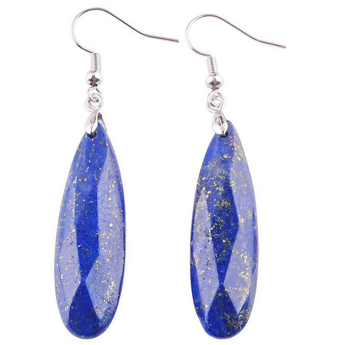 Lange blauwe edelstenen oorbellen met lapis lazuli en sterling zilver (925) | Big Drop Lapis Lazuli