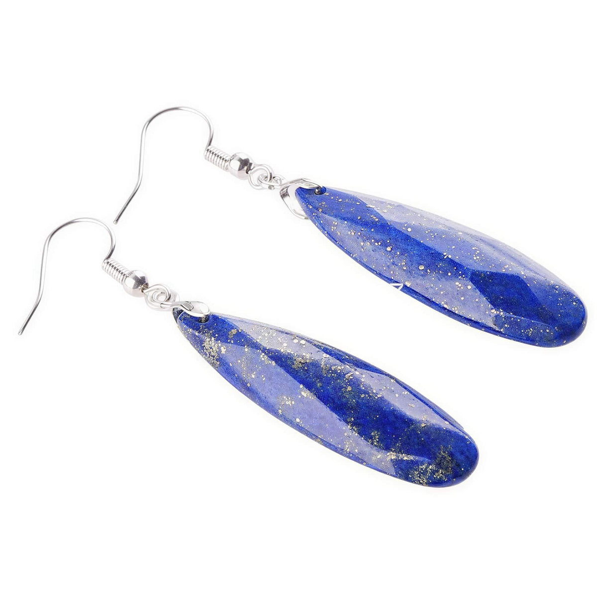 Lange blauwe edelstenen oorbellen met lapis lazuli en sterling zilver (925) liggend | Big Drop Lapis Lazuli