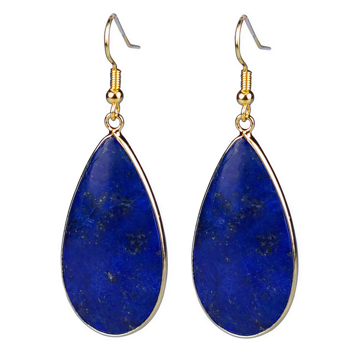 Blauwe edelstenen oorbellen met lapis lazuli en goud edelstaal | Big Teardrop Lapis Lazuli Gold