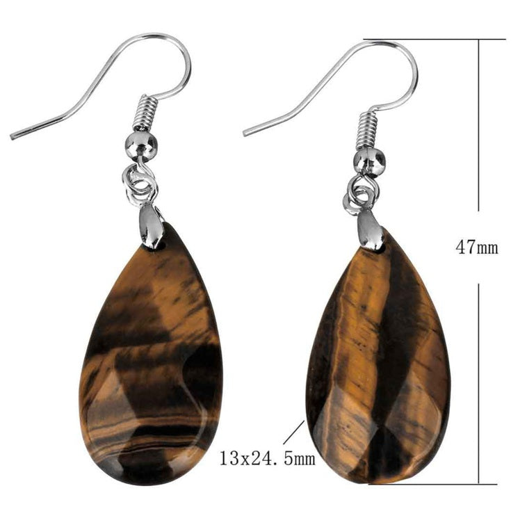 Bruine edelstenen oorbellen met tijgeroog en sterling zilver (925), maataanduiding | Facet Tiger Eye