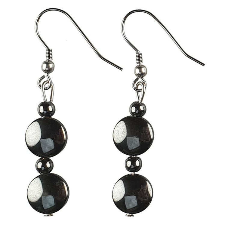 Zwarte edelstenen oorbellen met hematiet | set Hematite Coin (AO)