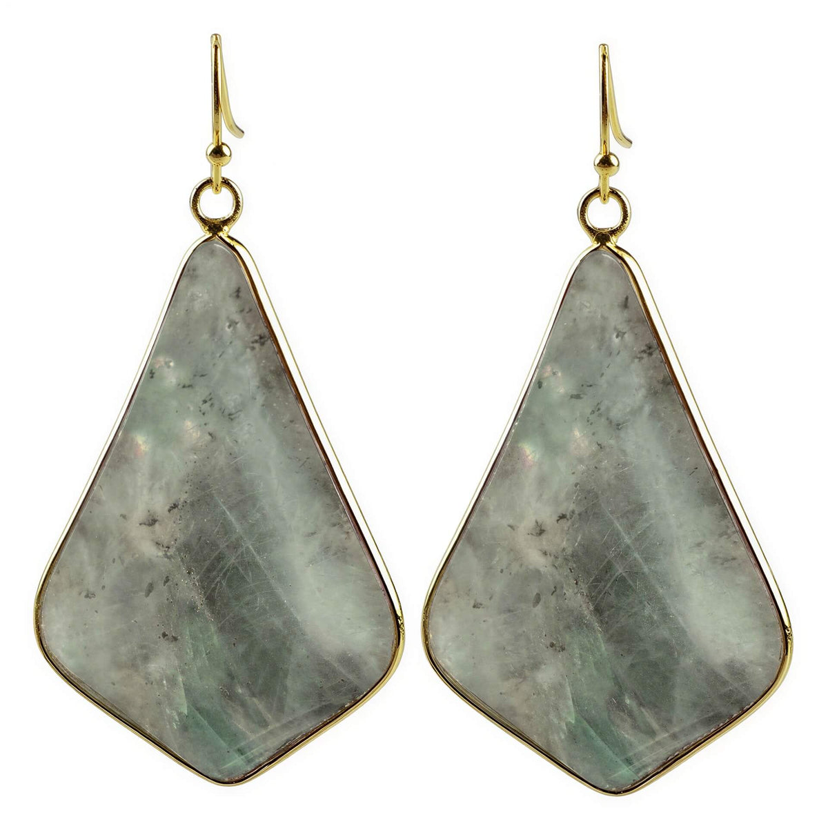 Grote edelstenen oorbellen met labradoriet en goud edelstaal | Labradorite Gold Flyer