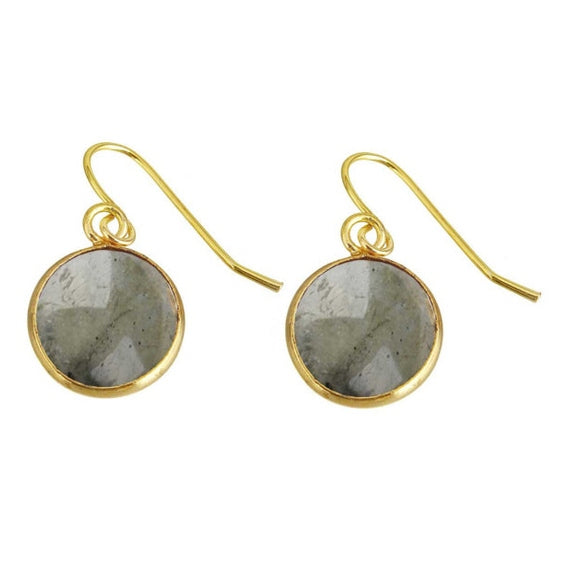 Edelstenen oorbellen met labradoriet en goud edelstaal | Labradorite Gold Round