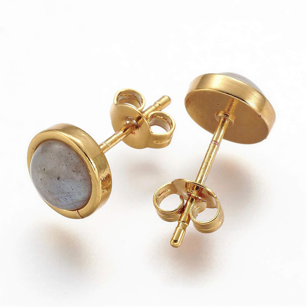 Edelstenen oorknopjes met labradoriet voor en achterzijde | Labradorite Small Gold