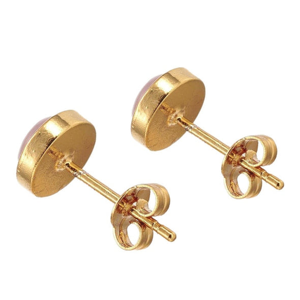 Edelstenen oorknopjes met roze rhodoniet en goud achterzijde | Rhodonite Small Gold