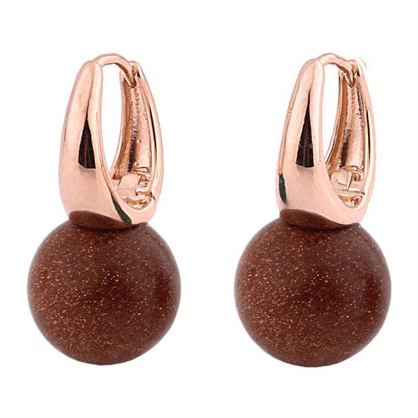 Bruine edelstenen oorbellen met goudvuur / goudsteen en rose goud | Rose Gold Goldstone Ball