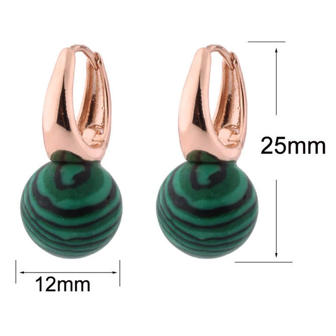 Groene edelstenen oorbellen met malachiet en rose goud, maataanduiding | Rose Gold Malachite Ball