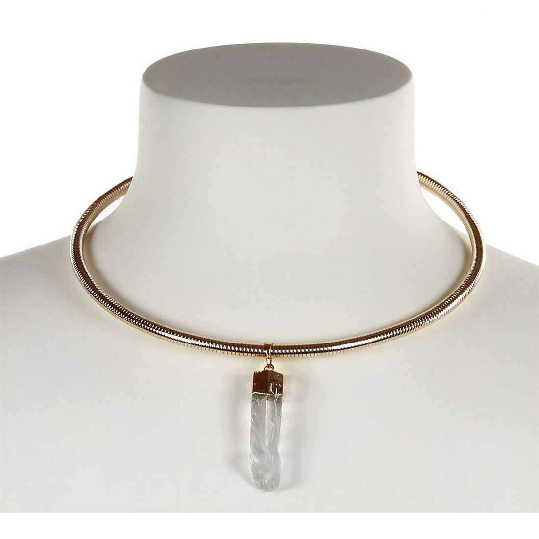 Edelstenen choker ketting met bergkristal en rosé goud op buste | Icycle Spang