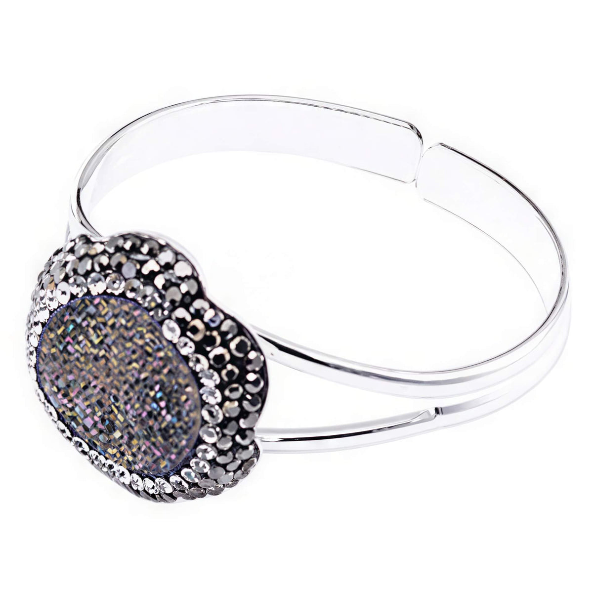 Kristallen armband met sprankelend multi color kristal en stras steentjes zijaanzicht | Bangle Multi Druzy