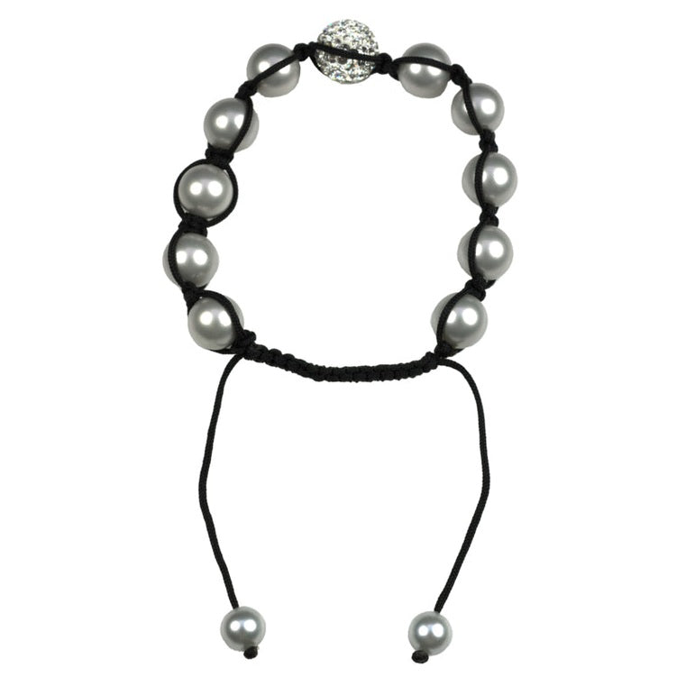 Parel armband met grijze parels en stras steentjes achterzijde | Sambala Sparkling Grey