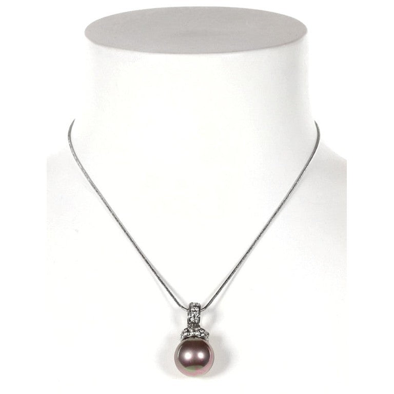 Mother of pearl parelketting met taupe kleurige parel en stras steentjes op buste | Pelanie