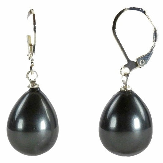 Zwarte mother of pearl parel oorbellen met zilver edelstaal | Dolly