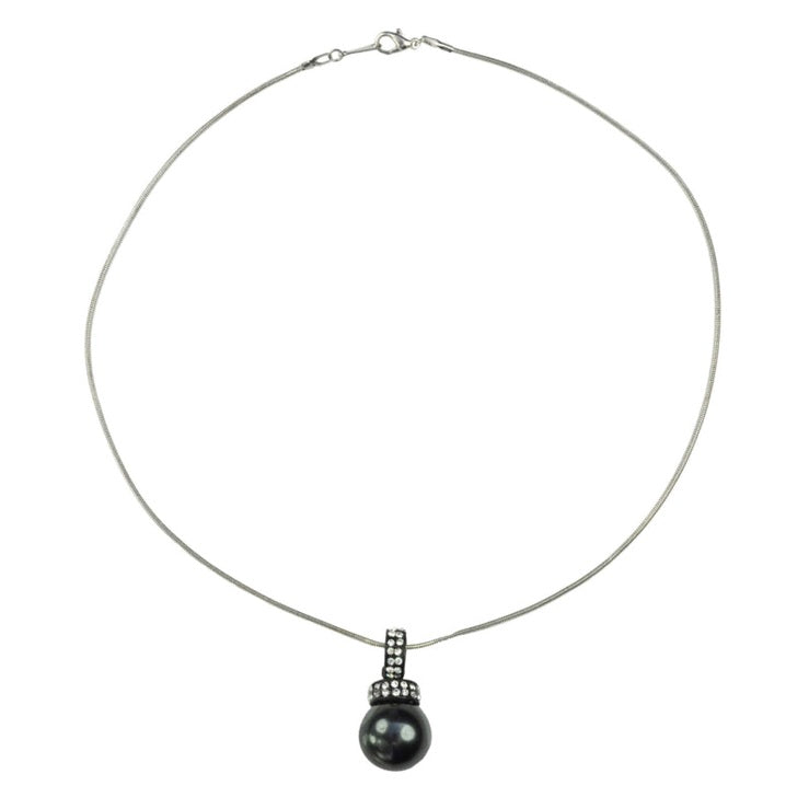 Mother of pearl parelketting met zwart groene parel en stras steentjes | Balanie