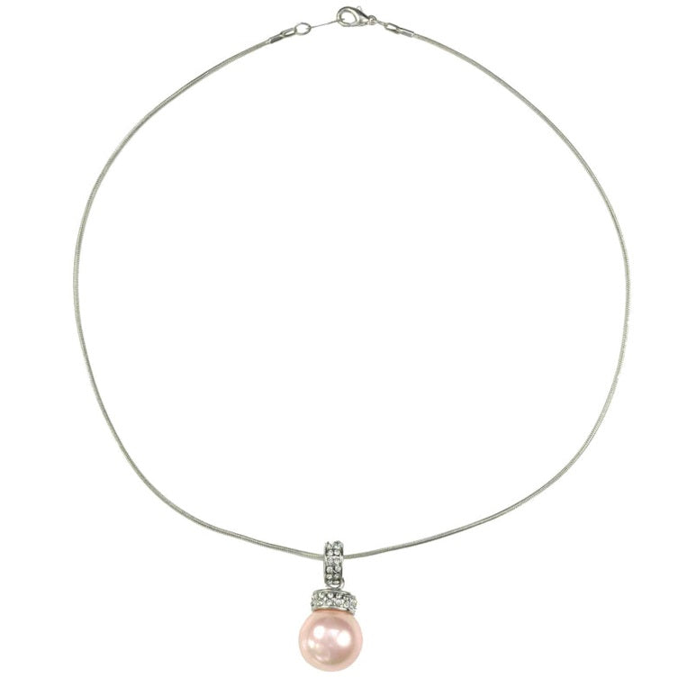 Mother of pearl parelketting met zalm kleurige parel en stras steentjes | Zalamie