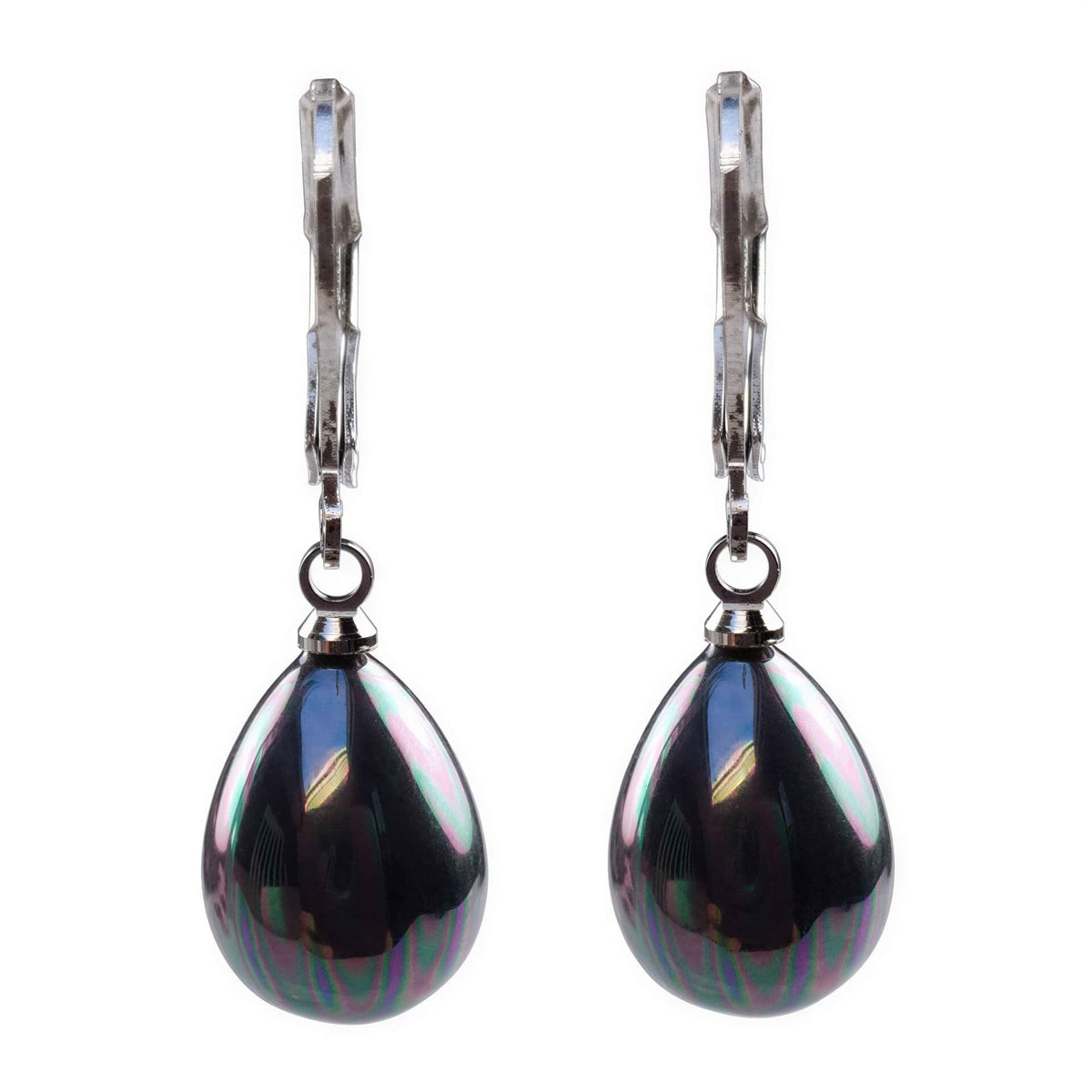 Druppel parel oorbellen, petroleum kleur, met zilver edelstaal, vooraanzicht | Verme Teardrop Small