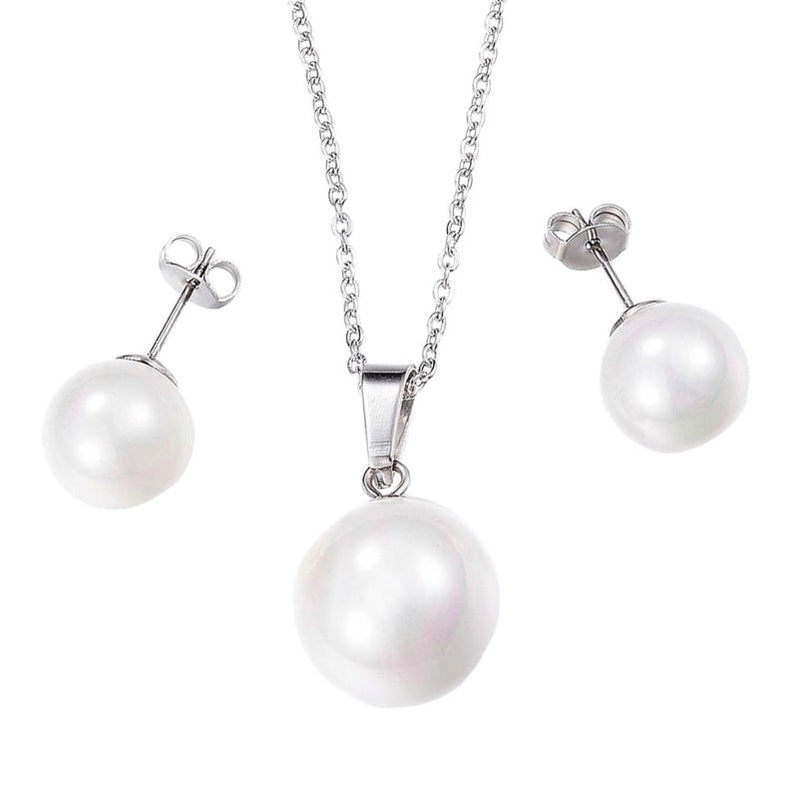Witte parel set bestaande uit een ketting met parel en parel oorbellen | Sanna