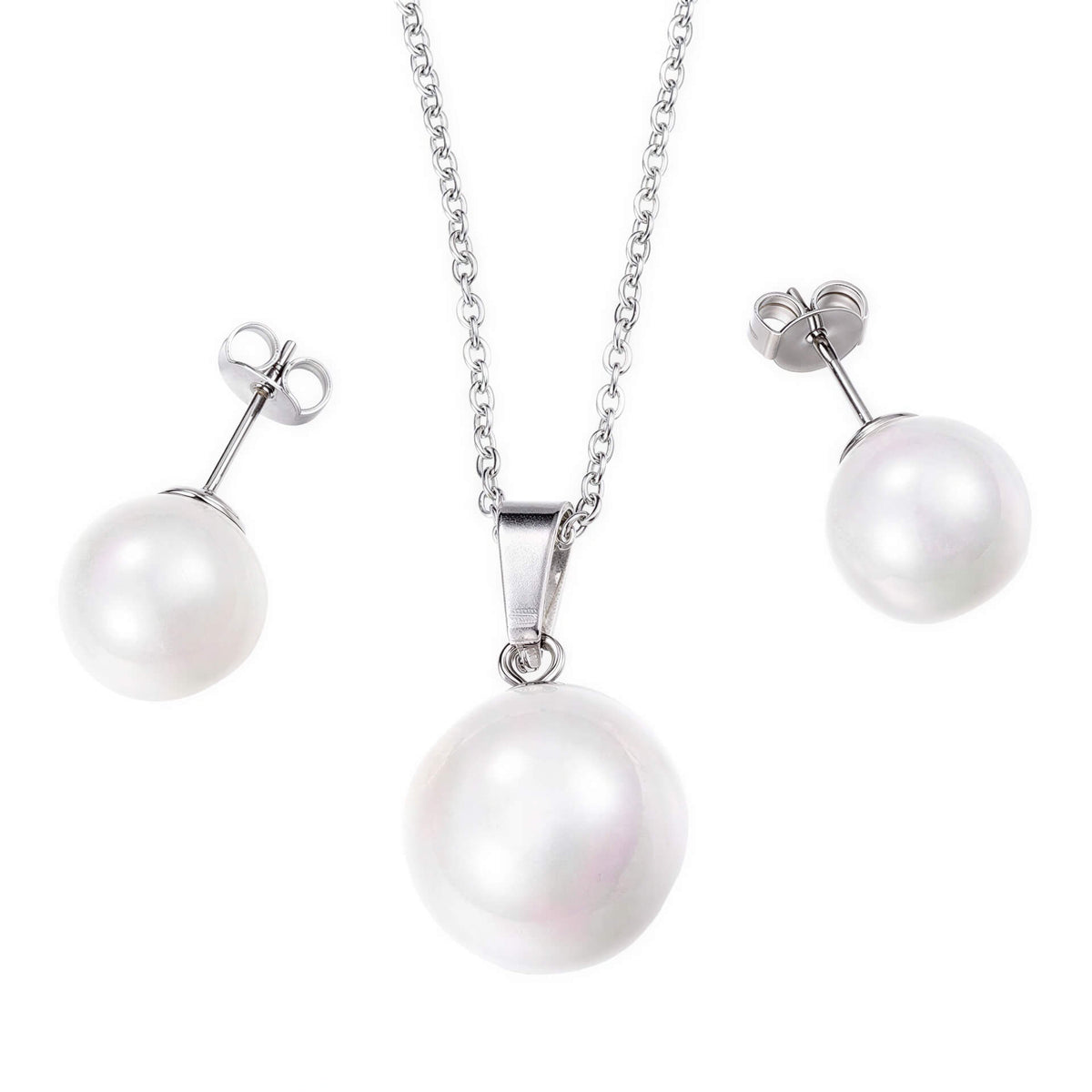 Witte parel set bestaande uit een ketting met parel en parel oorbellen | Sanna
