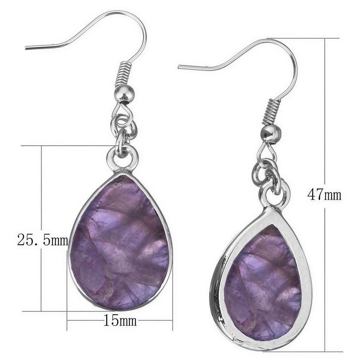 Paarse edelstenen oorbellen met amethist in druppel vorm en sterling zilver (925) met maatindicatie | Amethyst Teardrop