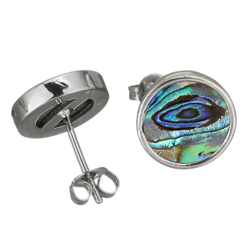 Parelmoeren oorknoppen met ronde abaloon voor en achterzijde | Abalone Stud Round