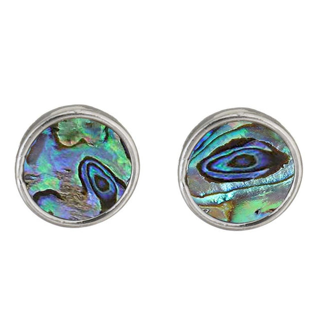 Parelmoeren oorknoppen met ronde abaloon vooraanzicht | Abalone Stud Round