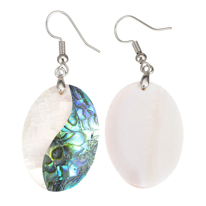 Ovale parelmoeren oorbellen met abaloon en sterling zilver 925 voor en achterzijde | Crackle Abalone Oval