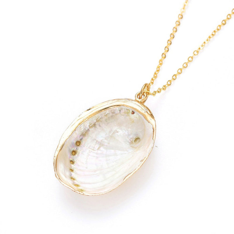 Achterkant van parelmoeren schelpen ketting met witte schelp en goud edelstaal | set White Shell Gold
