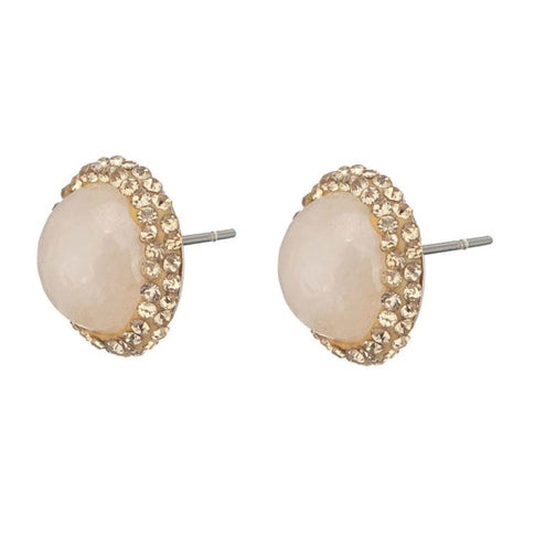 Roze edelstenen oorknopjes met agaat, gouden stras steentjes en edelstaal | Golden Bright Rosé Quartz