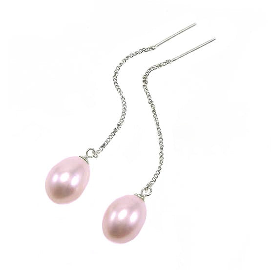 Lange zoetwater parel oorbellen met roze parels | Pearl Chain Rose